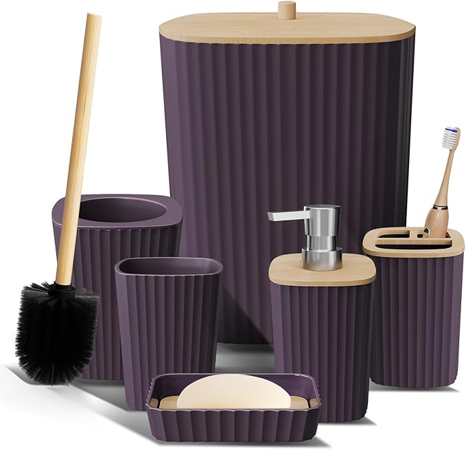 Clara Clark Bathroom Set - Christmas Bathroom Sets, Xmas Bathroom Accessories Set, 6PC Bathroom Accessory Set with Toilet Brush, Trash Can & Soap Dispenser