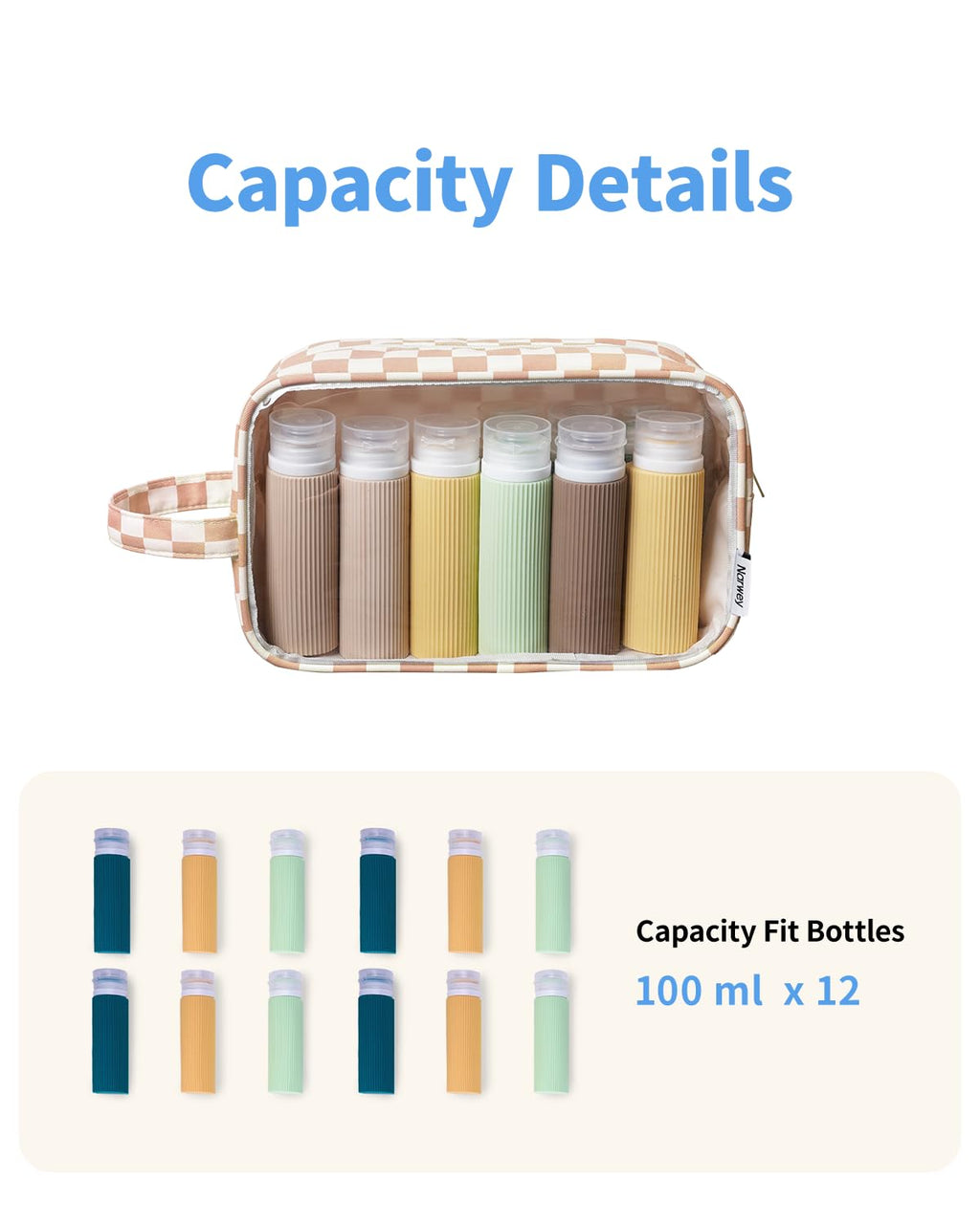 Narwey Clear Toiletry Bags for Traveling Women Men, Clear Travel Bags for Toiletries Makeup Bag Cosmetic Bag with Zipper, Make Up Organizer, Skincare Bag (Light Brown Checkerboard)