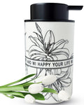 Ceramic White Liquid Soap Dispenser for Bathroom & Kitchen,Lily Pattern Hand Sanitizer Bottle,Chic Home Deco (Liquid)