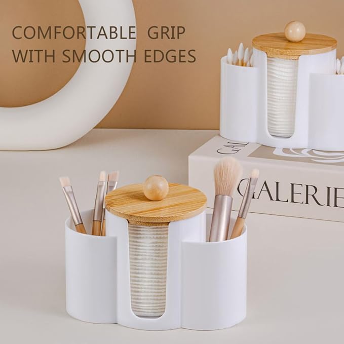 3-in-1 Q-Tip Holder for Bathroom – Premium Vanity Organizer Canister with Dustproof Lid for Cotton Swabs, Balls and Pads, Countertop Storage Container（Clear）