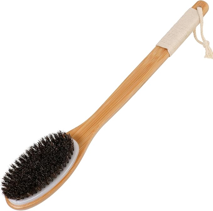 OWIIZI Back Scrubber Brush for Shower Body Brush with Horsehairs Bristles