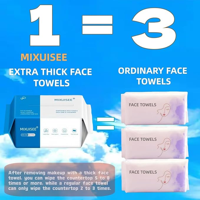 MIXUISEE◆thick and soft Face Towels.Disposable face towel.100% Cotton facial cloths.Super thick 150%. Suitable for makeup removal and cleansing.and applicable to sensitive skin(Extra thick 300 pieces)