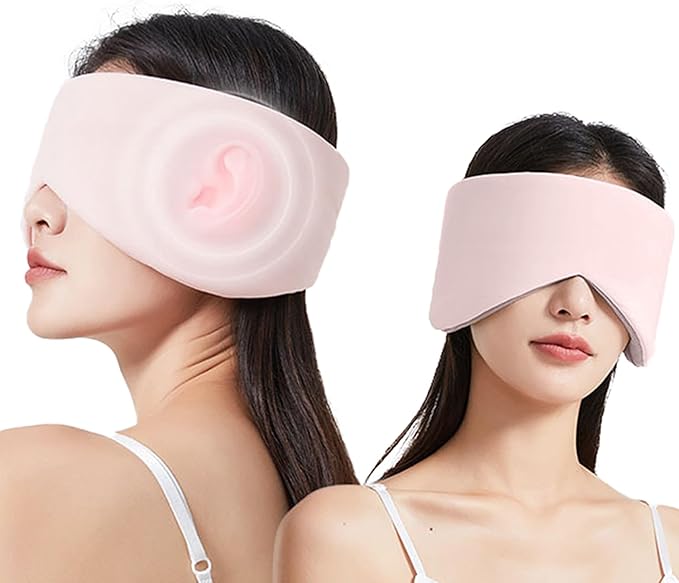 Vettres Reversible Warm & Cool Sleep Mask Wrap-Around Blackout Eye Masks for Side Sleepers Adjustable Unisex Eye Cover for Travel Office & Rest Pink