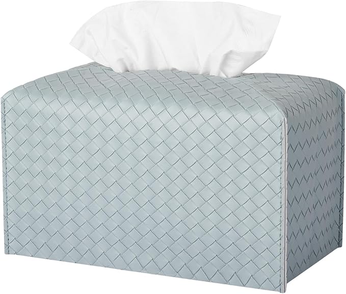 Tissue Box Cover PU Leather Tissue Holder Square Facial Tissue Case Facial Paper Organizer Dispenser for Bathroom, Vanity Countertop, Tabletop, Car, Rectangle, PowderBlue