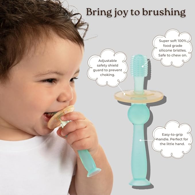 haakaa 360° Silicone Baby Toothbrush – 100% Soft Food Grade Silicone, BPA-Free, Suction Base, Safe for Babies 6 Months+, Gentle Gum and Teeth Cleaning for Infants, Gum Massager (Lilac)
