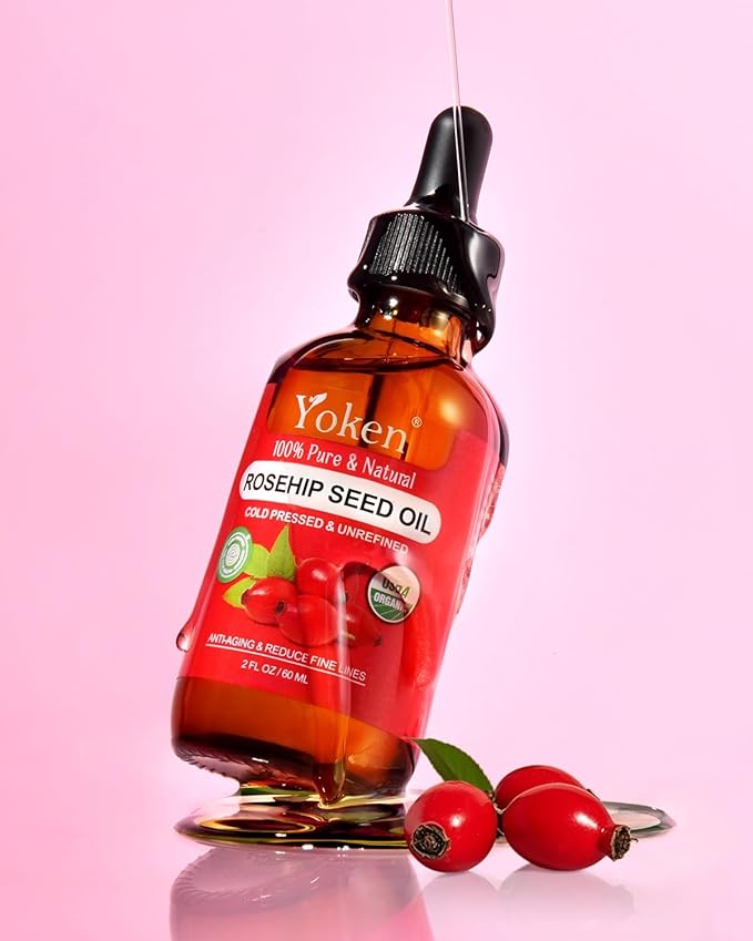 Yoken Organic Rosehip Seed Oil for Face, Skin & Hair, Cold Pressed, 2 fl oz