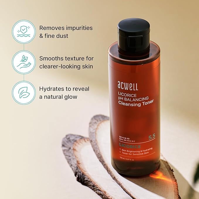 ACWELL Licorice pH 5.5 Balancing Korean Toner and Cleansing 5.07 fl.oz. - Alcohol-Free Hydrating Facial Astringent - Skin Clarifying & Hydration Boosting Toner