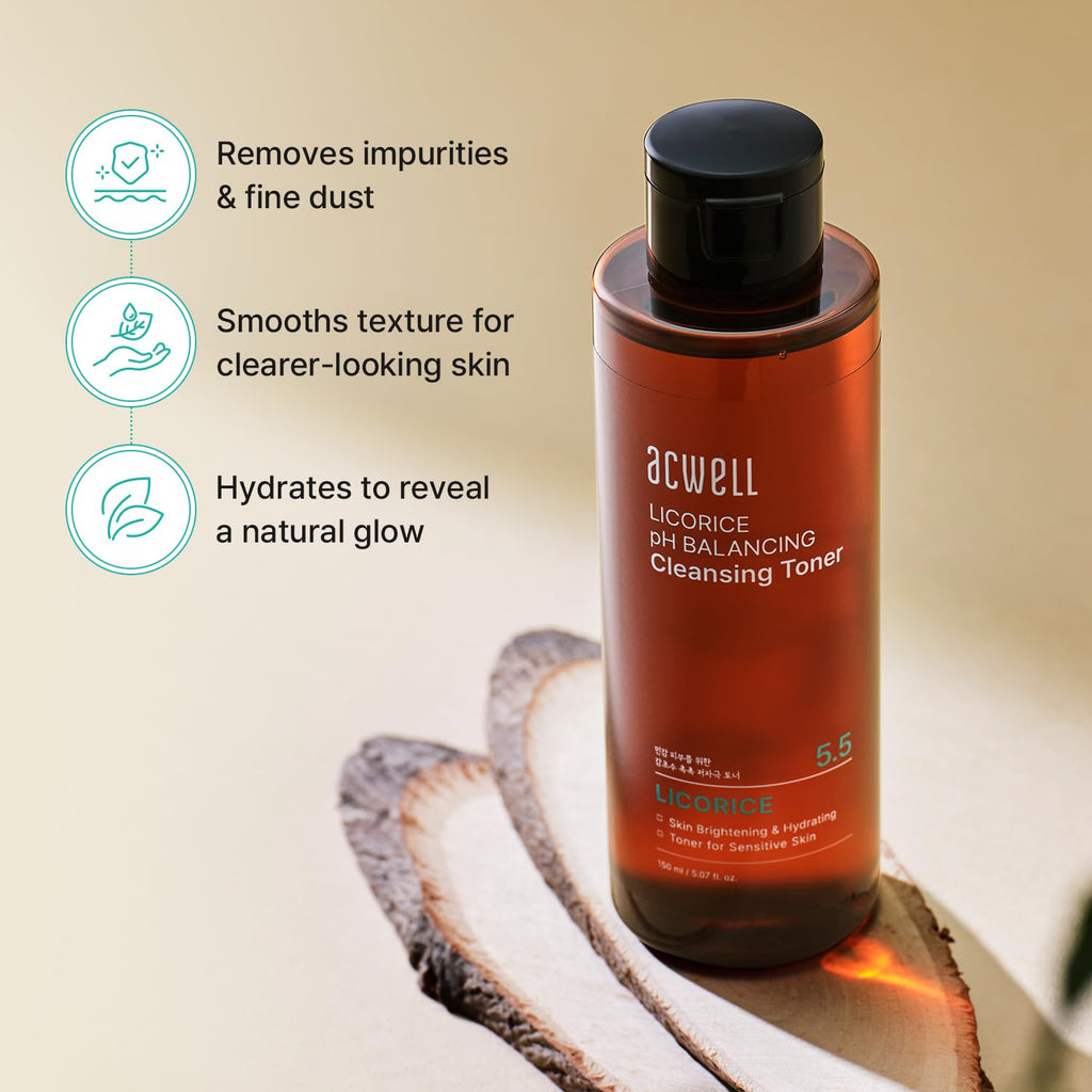 ACWELL Licorice pH 5.5 Balancing Cleansing Toner - Alcohol-Free Korean Face Toner and Astringent, Hydrating Clarifying Formula for Dull and Combination Skin, 10.14 fl.oz.