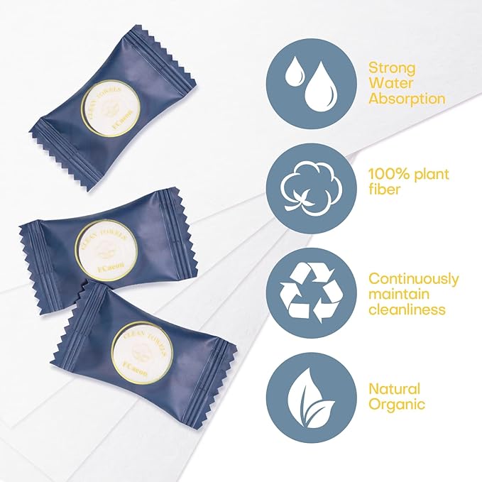 Fcaeon Disposable Face Towel 100 Count Compressed Towel Tablets Individually Wrapped 9×7.5 Inch Portable Washcloths Compact Cloths for Travel Hiking Camping Gym Fitness Outdoor Gear Hotel Stay (Blue)