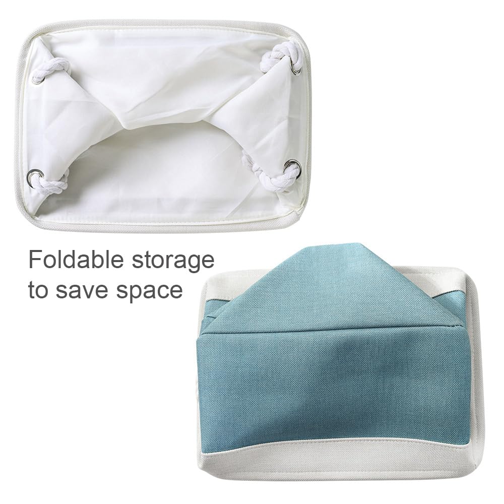 TheWarmHome Fabric Storage Bin with Handles,Storage Basket for Home Storage and Organization, Shelf Basket with Cover for Living Room Bedroom Closet（White & Green Large,15.7L*11.8W*8.3H