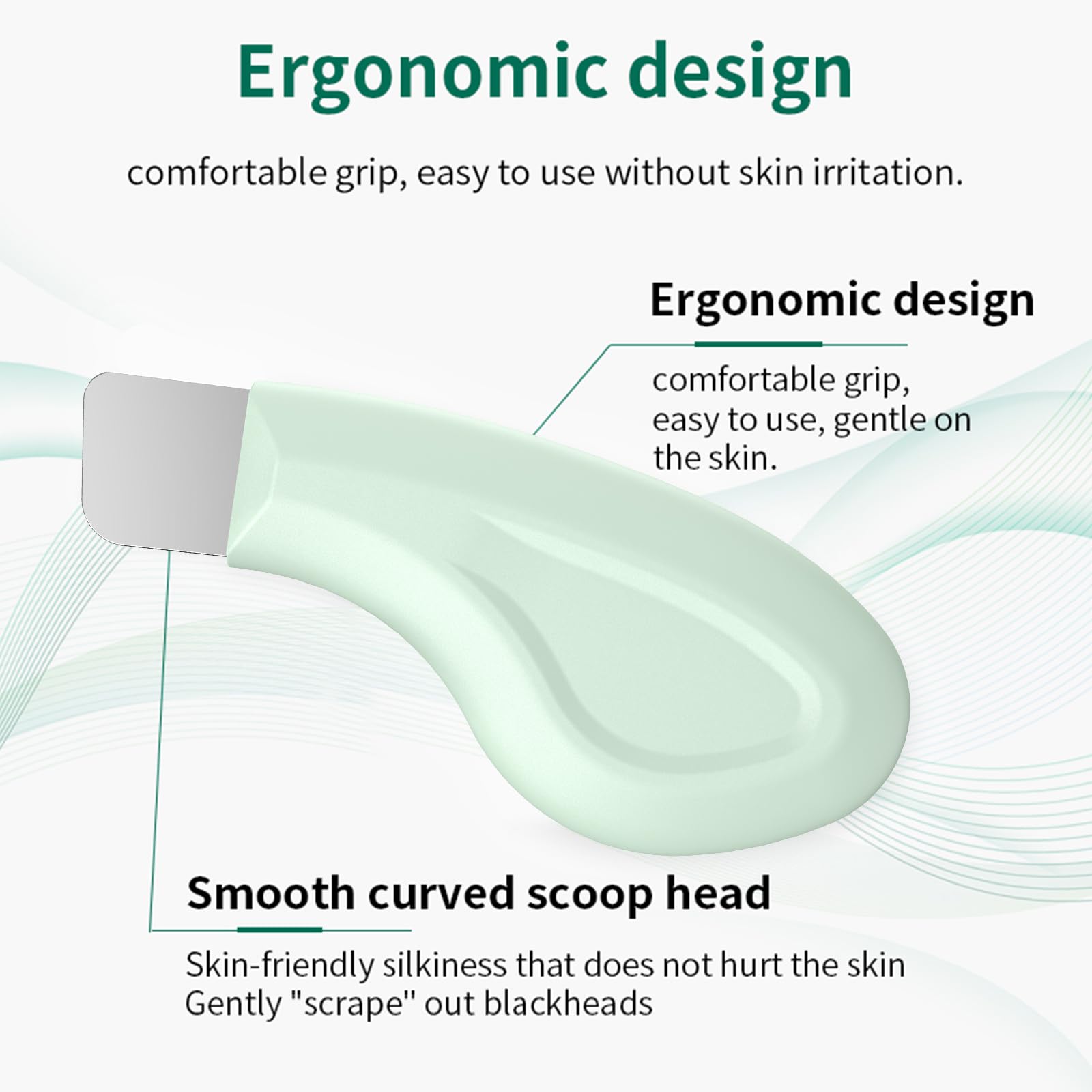 Vangines Blackhead Remover Tool, Stainless Steel Face Scraper, Manual Skin Scrubber Face Spatula with Silicone Cover for Nose, Chin and T-Zone, Skin Care Tool for Men and Women(Green