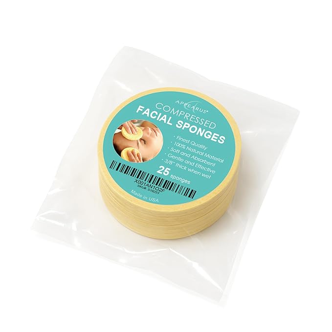 Appearus Compressed Natural Cellulose Facial Sponges 25 Count Yellow