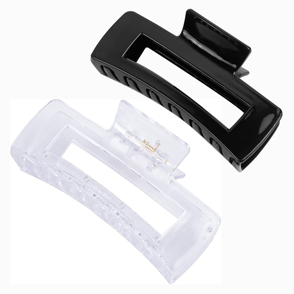 MAORULU Hair Claw Clips for Thick Hair, Large Hair Clips for Women and Girls, Strong Hold Banana Clips, Black&Clear 2Pcs