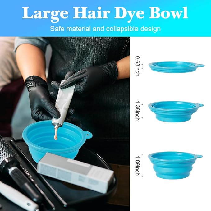 MOONMINI Hair Dye Color Brush and Bowl Set, Color Bowl Brushes Tool Mixing Bowl Kit Tint Comb for Hair Tint Dying Coloring Applicator (Light Blue&Clear)