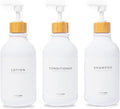 Shampoo and Conditioner Bottles Set of 3 White Bamboo – Shower Shampoo Dispenser – Hotel Style Bathroom Upgrade by MaisoNovo