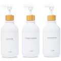 Shampoo and Conditioner Bottles Set of 3 White Bamboo – Shower Shampoo Dispenser – Hotel Style Bathroom Upgrade by MaisoNovo