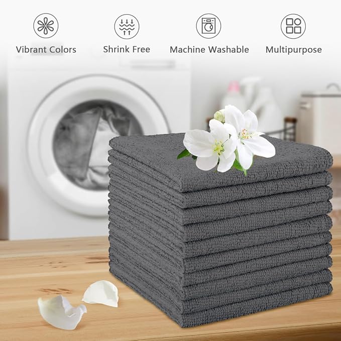 Orighty Washcloths, 20 Pack Microfiber Face Towels, Highly Absorbent and Soft Feel Wash Cloths & Hand Towels for Bathroom, Hotel, Spa, and Gym, 11.5x11.5 Inch, Grey
