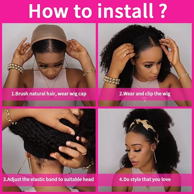 Aiterina Headband Wig Deep Wave Human Hair Wig 18 inch None Lace Front Wigs for Black Women Deep Curly Wave Machine Made Wigs Natural Color