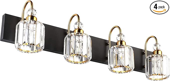 Ralbay LED Modern Vanity Lights Fixtures 4 Lights Black Vanity Lights Crystal Modern Matte Black Vanity Lights for Bathroom