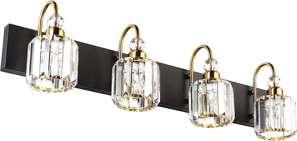 Ralbay LED Modern Vanity Lights Fixtures 4 Lights Black Vanity Lights Crystal Modern Matte Black Vanity Lights for Bathroom