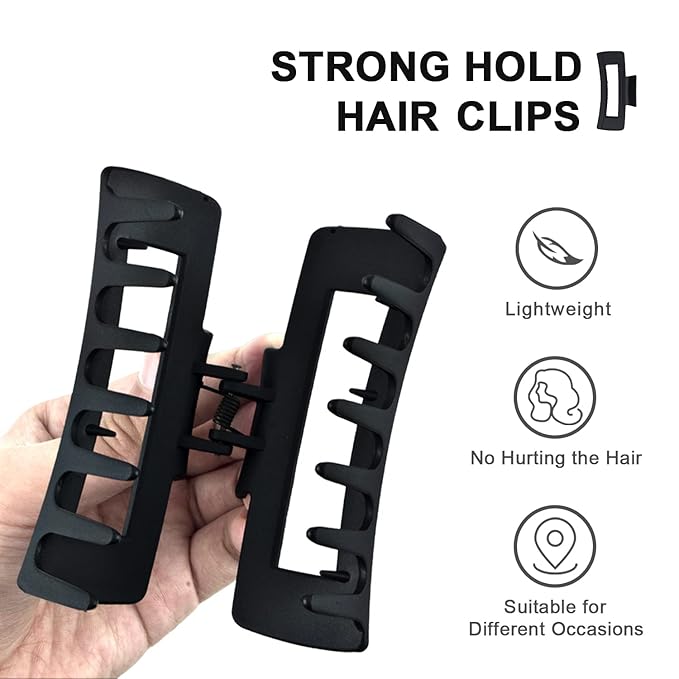 Large Hair Claw Clips for Thick Hair, Hair Clips for Women and Girls, Big Hair Jaw Clips Strong Hold Banana Clips for All Hair Types (Black, 1 Pack)
