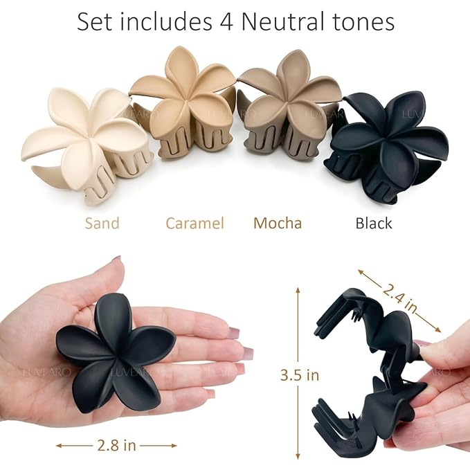 Flower Hair Clips for Women and Girls Thick to Thin Hair Medium Cute Claw Clips Decorative Plumeria Hawaiian Hair Accessories Nonslip Neutral Matte Pinzas Para el Cabello