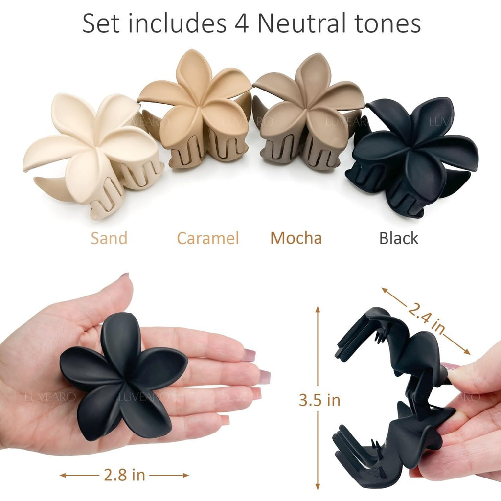 Flower Hair Clips for Women and Girls Thick to Thin Hair Medium Cute Claw Clips Decorative Plumeria Hawaiian Hair Accessories Nonslip Neutral Matte Pinzas Para el Cabello