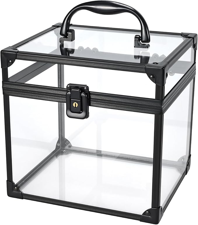 FRENESSA Portable Makeup Case Clear Crown Box Cosmetics Display Case Toiletry Organizer Box Transparent Acrylic Artists Train Case Travel Makeup Tools Storage for Vanity Bathroom Counter Dresser Case