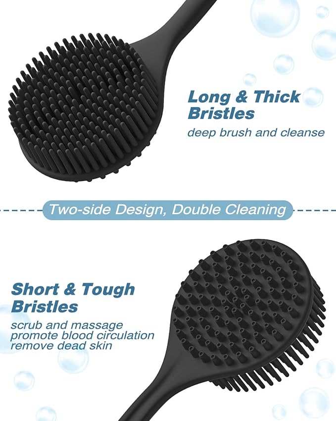 Manmihealth Silicone Body Scrubber & Face Brush Set Thick Bristles Black