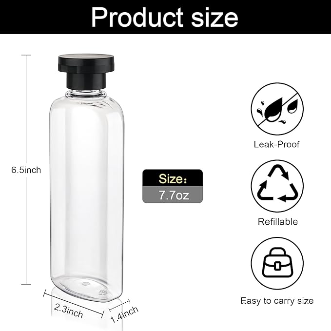 Wowang Travel Shampoo and Conditioner Bottles 7.7oz 3 Pack Leak Proof Squeeze Bottles with Flip Cap Refillable Containers Plastic Travel Toiletry Bottles for Lotion Shampoo Conditioner