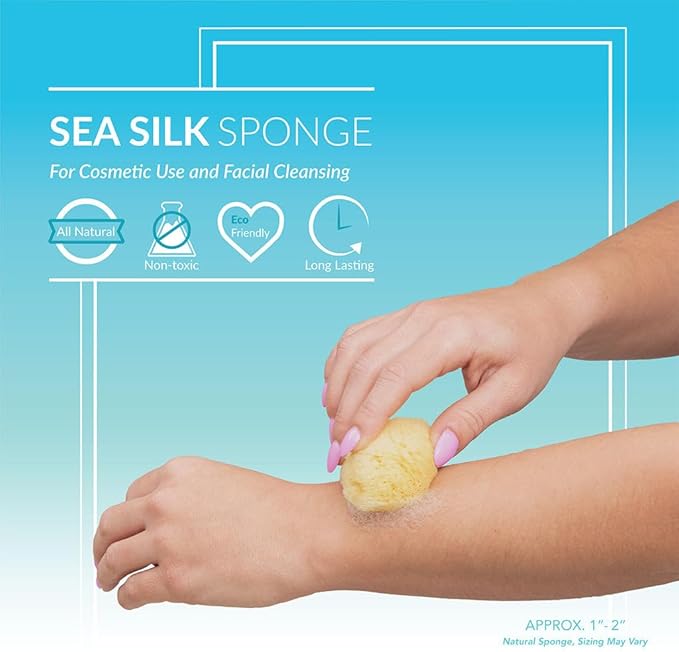 Neptune Natural Sea Silk Sponge 6pc Kit, Hand Cut, Small, Approx. 1-2 inches, Ideal for Cosmetic Use and Facial Cleansing