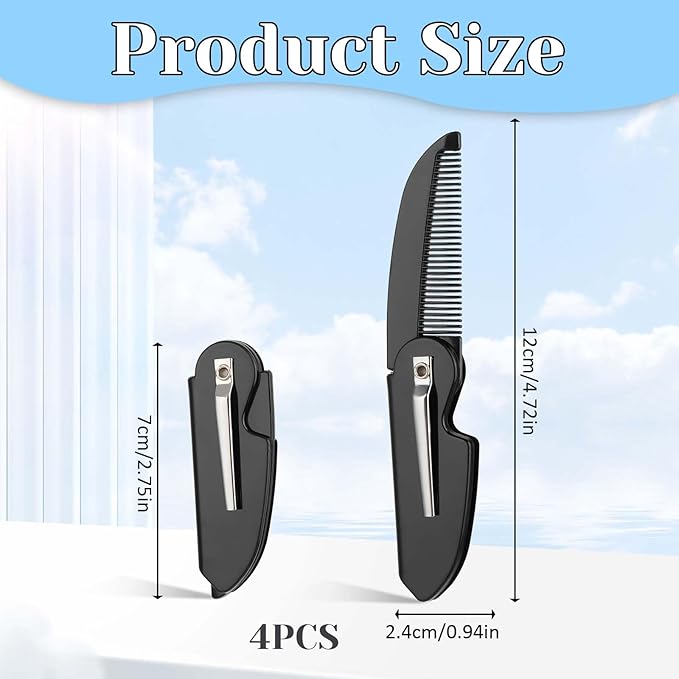 4 Pcs Folding Mustache Comb Portable Beard Comb Fine Teeth Beard Brush Plastic Mustache Brush Moustache Comb Small Pocket Comb for Men Mustache Hair Care Styling Grooming