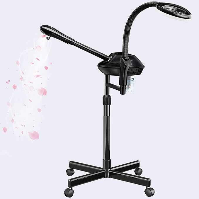 lailelaodi Professional Facial Steamer on Wheels,2 in 1 Face Steamer with 5X Magnifying Lamp and Ozone Function for Home and Beauty Spa Use