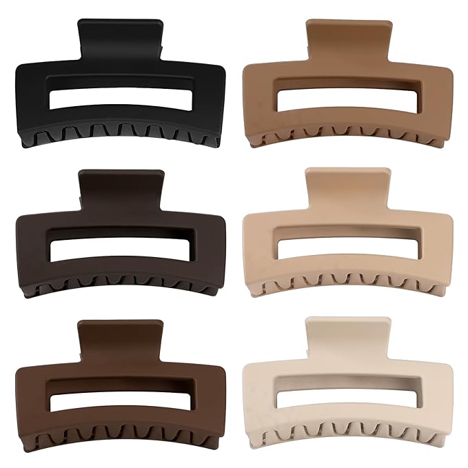 Sisiaipu 3.5 Inch Medium Hair Claw Clips 6 Pack Hair Clips for Women Square Rectangle Claw for Hair Banana Jaw Clips Hair Accessories for Girls -Coffee Brown