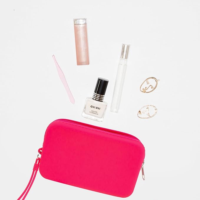 FFpaw Silicone Small Makeup Bag Pouch for Purse, Travel Toiletry Bag Cute Portable Cosmetic Bag Waterproof Makeup Storage Bag Mini Zipper Makeup Organizer (Small Rose)