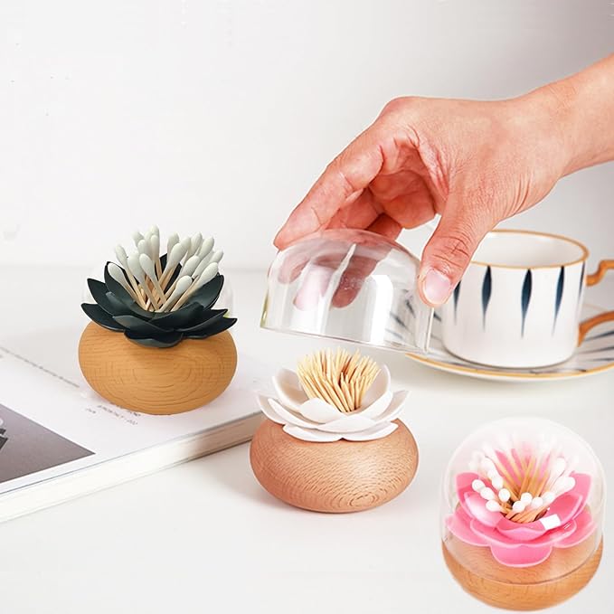 Qtips Holder Black Cotton Toothpick Holders Q-Tips Holder Black Bathroom Accessories Toothpick Holder 3D Wooden Qtip Holder with Lid Restroom Sink Desktop Bathroom Decor and Accessories ﻿