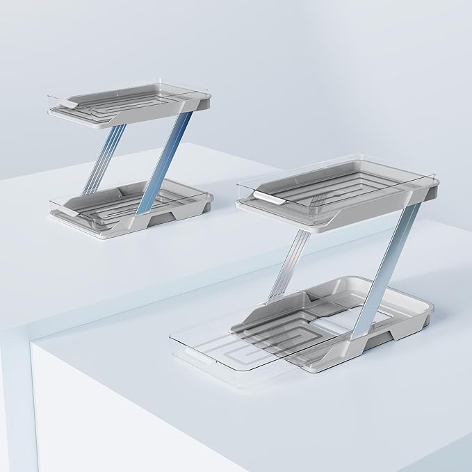 AUGBEAN 2 Pack Bathroom Organizers and Storage - Multi-Purpose,2-Tier Clear Pull Out Organization for Bathroom,Under Sink,Kitchen,Vanity,Countertop,Cabinet,Pantry & Medicine Cabinet,Grey