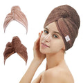 M-bestl 2 Pack Hair Drying Towels, Hair Wrap Towels, Absorbent Microfiber Hair Towel Turban with Button Design to Dry Hair Quickly(Coffee& Pink)