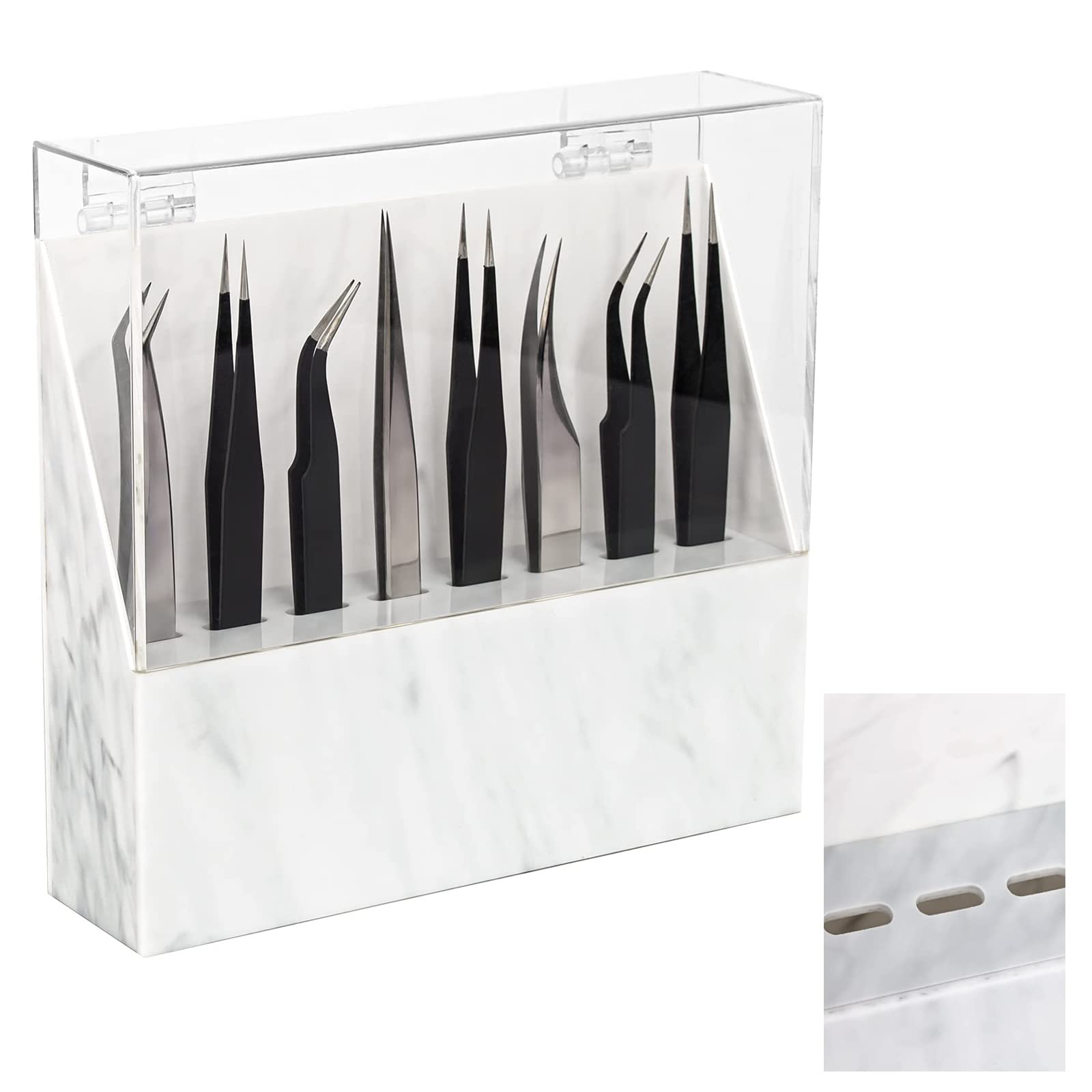 LXIANGN 8 Holes Eyelash Tweezers Holder Case for Lash Extensions, White