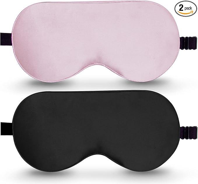 BeeVines 100% Real Mulberry Silk 2 Pack Sleep Mask, Natural Pure Silk Eye Masks with Adjustable Strap for Sleeping, Block Light Eye Sleep Shade Cover, Reduces Puffy Eyes Traveling Gifts