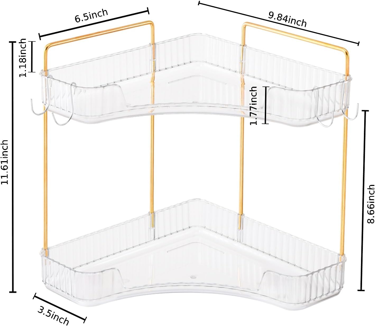 2-Tier Corner Bathroom Organizer Countertop with Hooks, for Makeup, Perfume