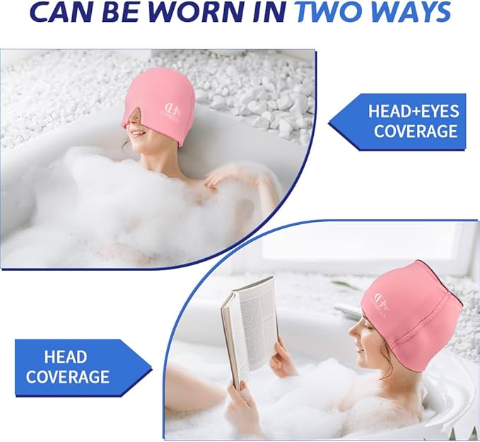 2Pcs Migraine Relief Cap, Soothing Headache Ice Face Mask Products, Hot and Cold Therapy, Migraine Headache Relief Cap for Migraine, Sinus, Puffy Eyes, Tension, Stress and Hangover (2Pink)