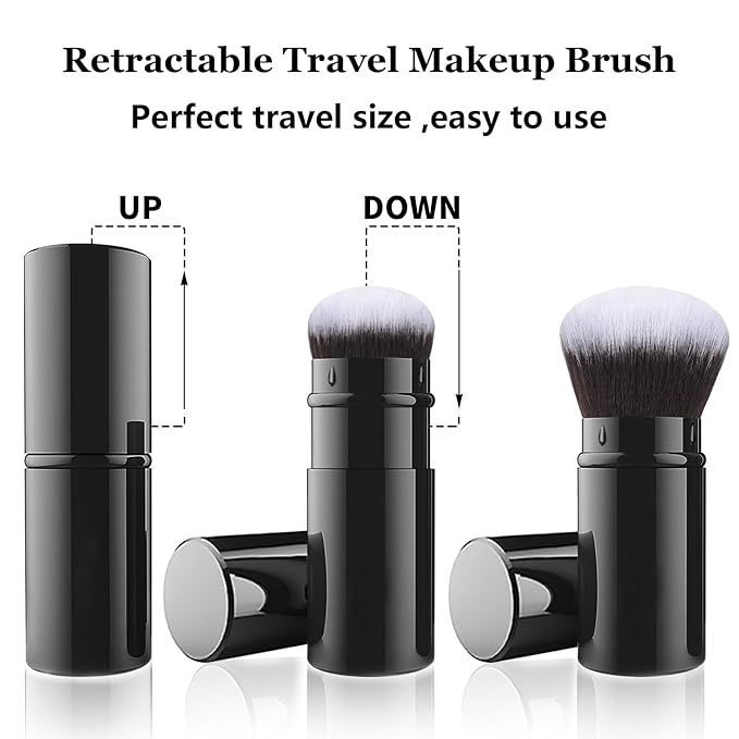 Falliny Retractable Airbrush Kabuki Brush, Travel Powder Foundation Professional Blush Makeup Brushes With Aluminum Handle for Liquid, Cream, Cosmetics, Loose Powder