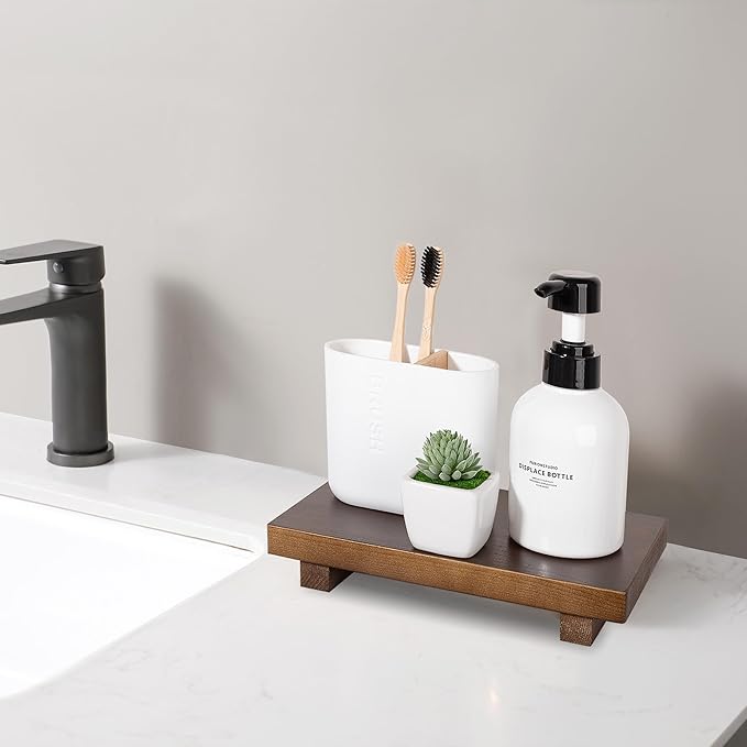 Bathroom Tray Wood Riser Kitchen Decor Soap Holder, 9" x 6" Walnut