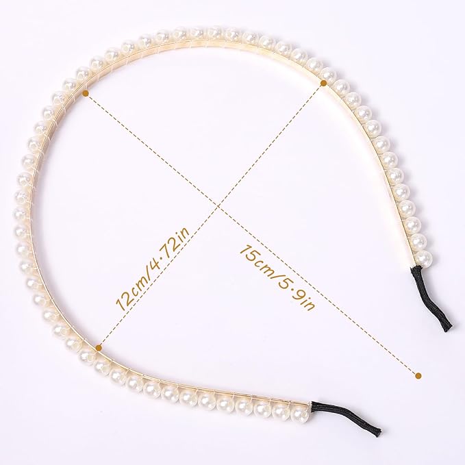 Pearl and Metal Headbands - Beaded No Slip Hair Accessories for Women and Girls, 10 Pack