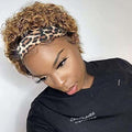 Headband Wigs Human Hair for Black Women Blonde Ombre Pixie Cut Headband Wig Put On and Go Glueless Human Hair Wig with Headband,150% Density 6inch，T27