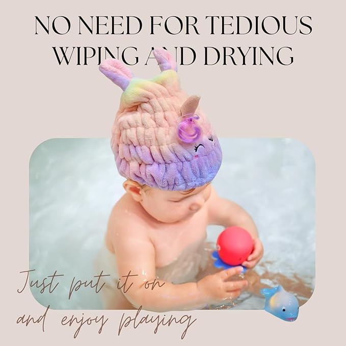 LCBD Microfiber Hair Towel Wrap for Kids, Unicorn Dry Hair Cap Suck Water, Absorbent Quick Girls Boys Hair Drying Towel, Lightweight Bouncy Hat Headscarf for Wet Hair