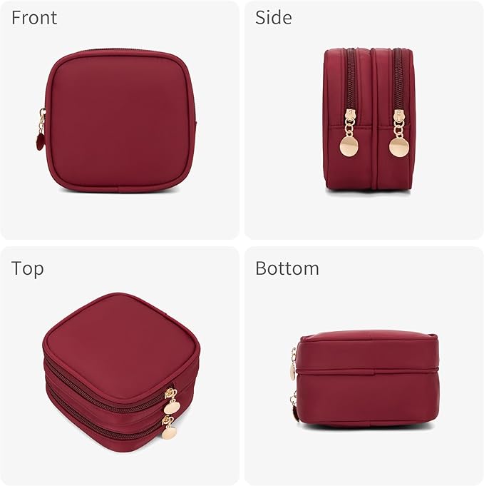 XIAOLER Small Makeup Pouch, Double Zipper Cosmetic Bag, Travel Makeup Bag, Cute Makeup Bag for Purse, Mini Toiletry Bag (red)