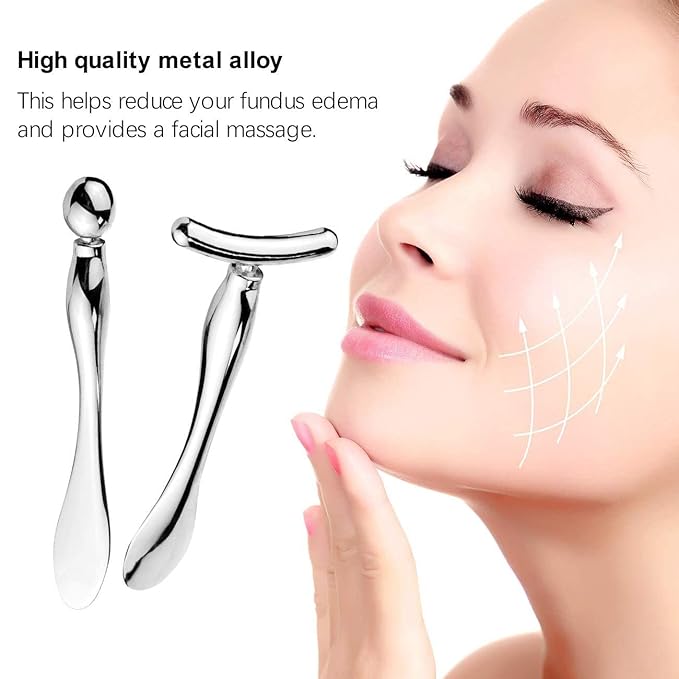 BetterJonny 3Pcs Metal Eye Cream Applicator Roller Wand Stick, Cosmetics Spoon Eye Cream Massager Wand Girls Women Facial Massager for Fatigue Relief Reduce Puffiness (Silver)