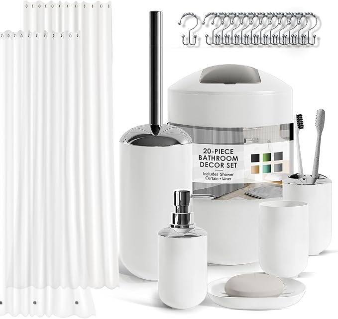 Clara Clark Bathroom Accessories Set - 23PC Shower Curtain Set with Bathroom Trash Can, Green Bathroom Set, Bathroom Sets with Shower Curtain and Green Rugs